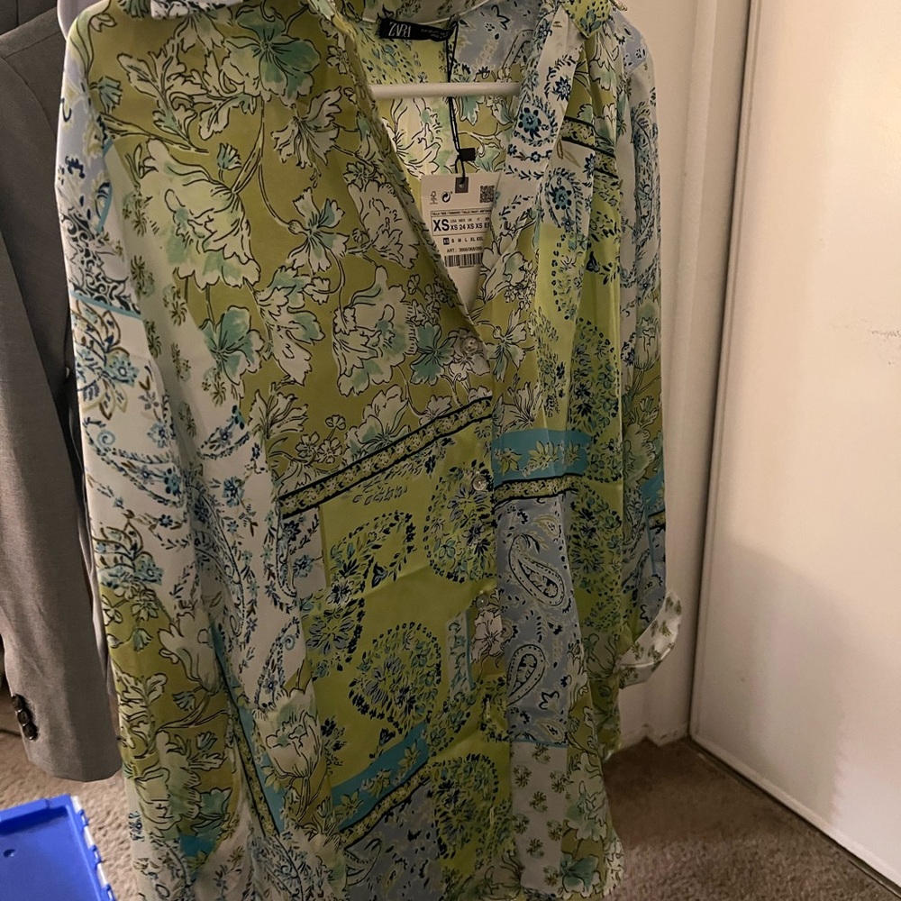 Zara Green and Blue Paisley Blouse